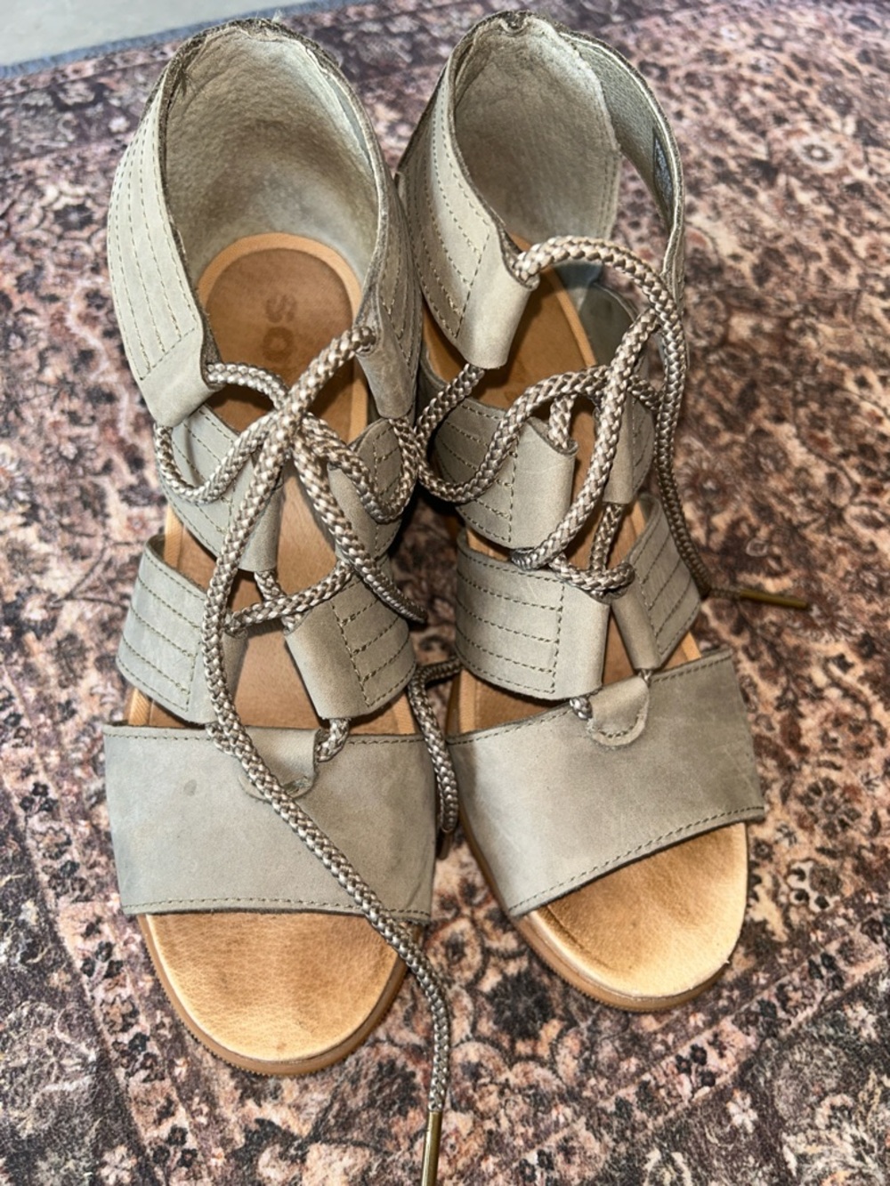 Sorel Taupe Lace-Up Gladiator Sandals